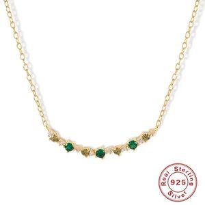 New 18K Gold Vermeil Sterling Silver 925 green crystal necklace